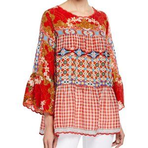 NWT Johnny Was Fyson Mixed-Print Georgette Blouse
